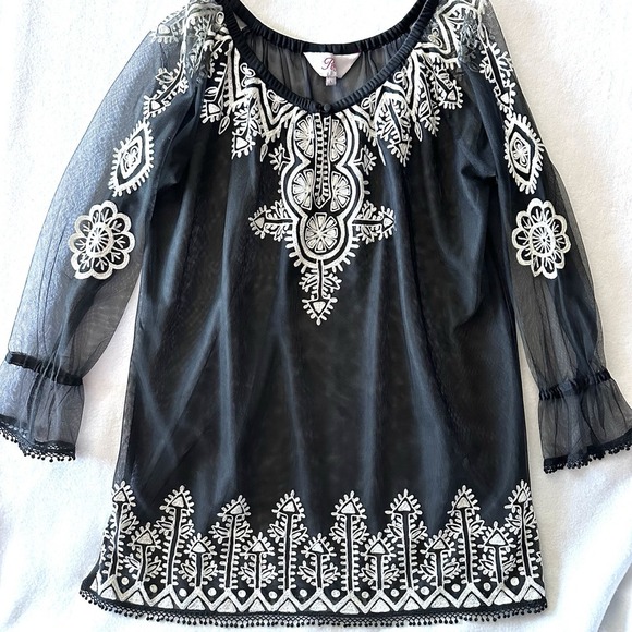 Roja‎ Women's L Large Tunic Embroidered Sheer Western Boho Folkwear HandStitched - Picture 1 of 11